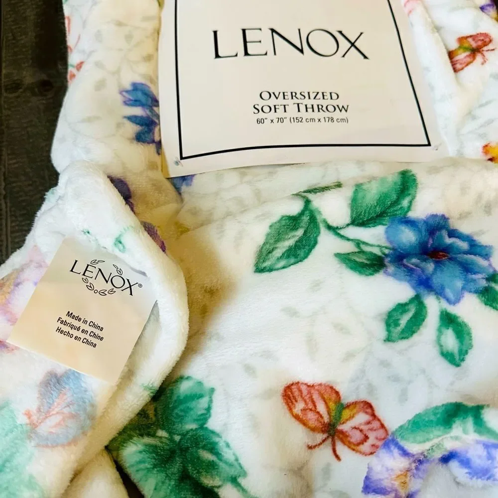 Lenox Floral Butterfly Plush Soft Throw Blanket